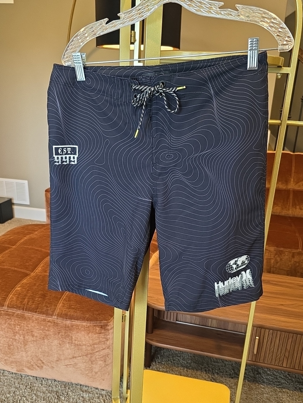 Hurley Black Topographic-Print Board Shorts